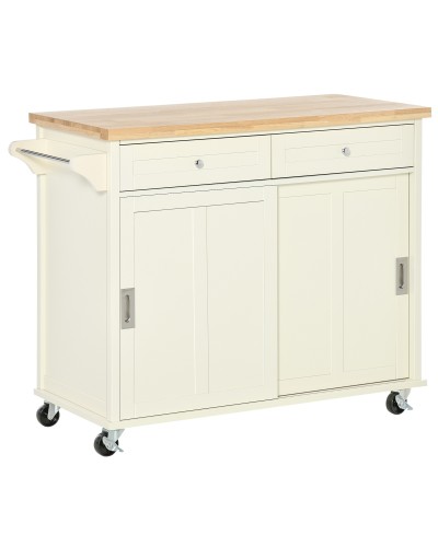  Isola per Cucina per Utensili e Accessori con Cassetti, Armadietto e Portasciugamani, 110x49.5x89.5 cm, Bianco