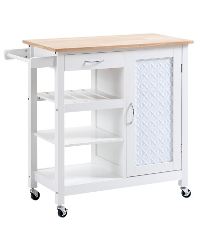  Carrello da Cucina con 1 Cassetto, 1 Armadietto e 1 Ripiano a 3 Livelli, 92x40x84cm, Bianco