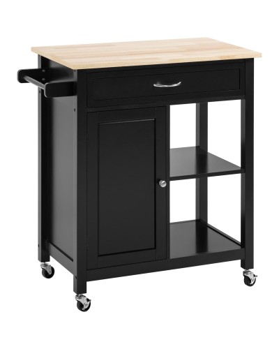Wooden Kitchen Trolley with Drawer, Cabinet & Wheels, 83x45x88cm, Black