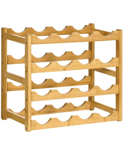  Scaffale Portabottiglie Vino a 4 Livelli per 16 Bottiglie in Legno di Bambù, 43x23.5x38cm
