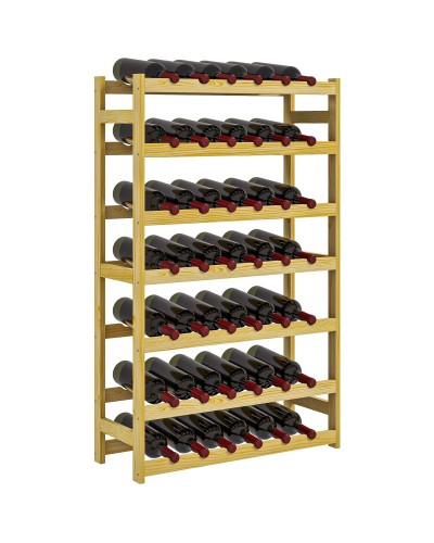  Scaffale Portabottiglie a 7 Livelli per 42 Bottiglie di Vino, Legno di Pino Naturale, 63x25x102cm