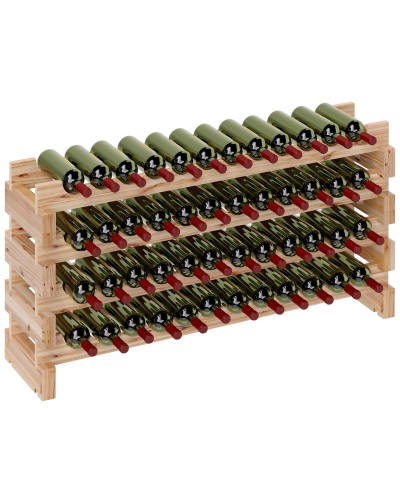 Pine Wood Wine Rack, 4-Tier Wine Cellar for 48 Bottles, 114x28x56.5 cm, Wood Color