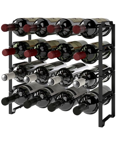 4-Tier Stackable Wave Wine Rack for 16 Bottles, Metal, 42.5x16.5x41 cm, Black