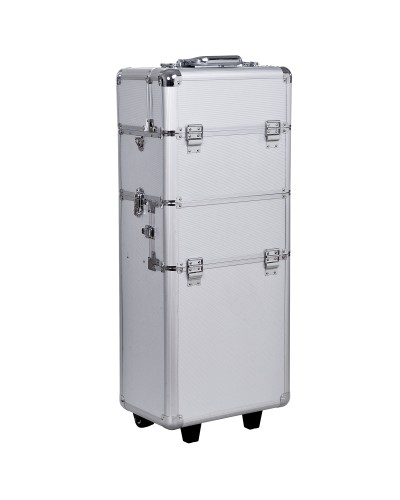 2 in 1 Beauty Case Trolley with 3-Level Adjustable Handle and Wheels, Professional Makeup Aluminum Rolling Organizer