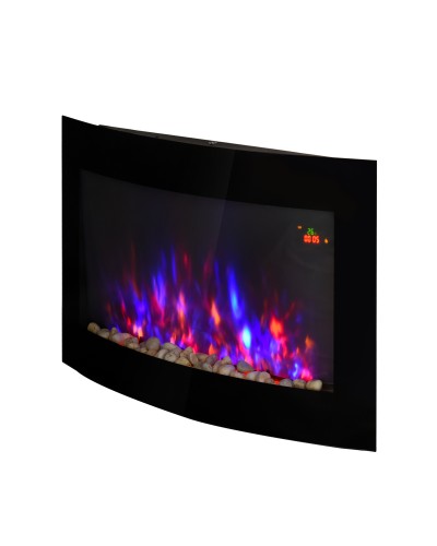  Caminetto Elettrico da Parete con Effetto Fiamma Colorato con Telecomando, in Acciaio Inox e Vetro 65x11.4x52 cm, Nero