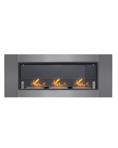  Caminetto a Bioetanolo da Parete in Acciaio Inossidabile Inodore con 3 Serbatoi 1.5LT, 136 x 14 x 54cm, Argento e Nero