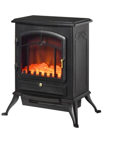  Camino Elettrico da Terra con Effetto Fiamma Potenza 1000W /2000W in ABS e Vetro 45×28×54cm Nero