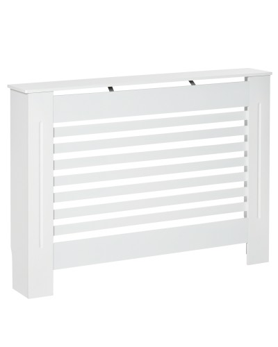  Copritermosifone in Legno Bianco per Caloriferi e Radiatori, con Struttura a Doghe e Ripiano, 112 x 19 x 81cm