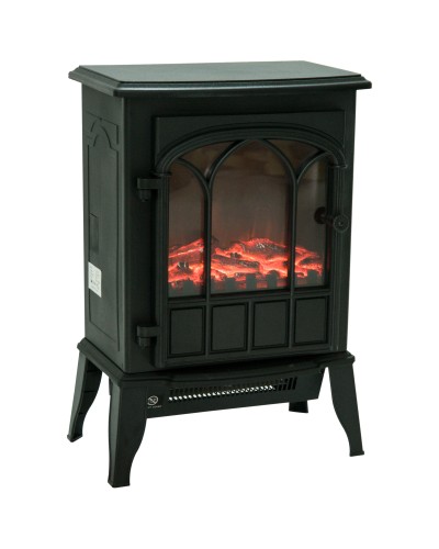 Electric Freestanding Fireplace 1000W/2000W Adjustable Flame Effect Iron and Glass 39x23x56.5cm