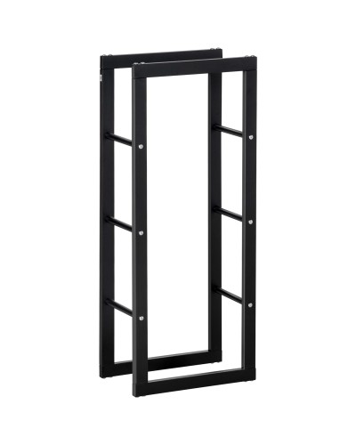 Black Metal Vertical Firewood Rack Indoor Outdoor 100 kg Capacity 40x25x100 cm