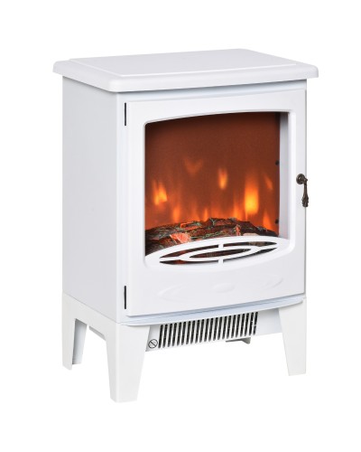  Camino Elettrico da Terra con Effetto Fiamma, Temperatura Regolabile 900W-1800W, Copertura 15-20m², 39x26x54.8cm, Bianco