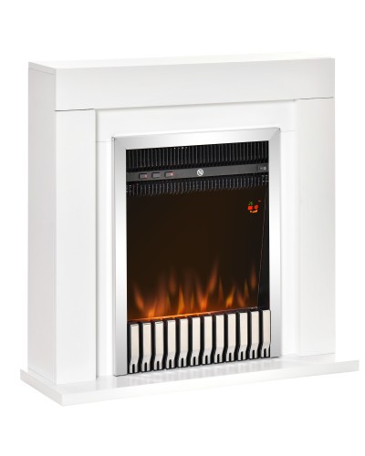 Electric Freestanding Fireplace with Realistic Flame Effect, Timer and Remote Control, 1000W and 2000W, 79x26x77.5cm, Black and White