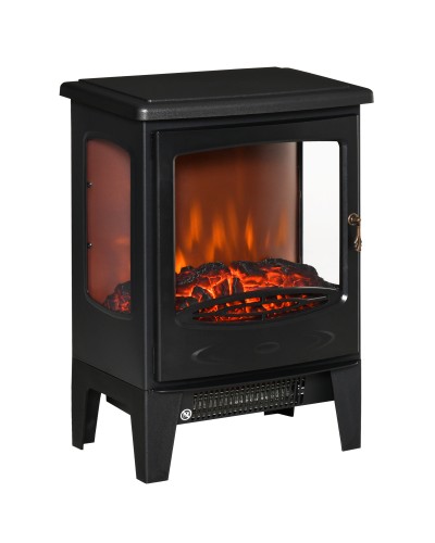  Camino Elettrico Effetto Fiamma e 3 Lati Aperti, Temperatura Regolabile 900W-1800W, Copertura 20-25m², 39x26x54.8cm, Nero