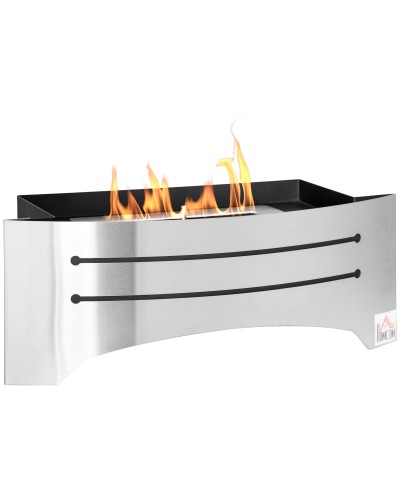 Stainless Steel Bio Ethanol Fireplace, 3h Burn Time with 1.5L Tank & 25m² Coverage, 45x18x17 cm, Silver