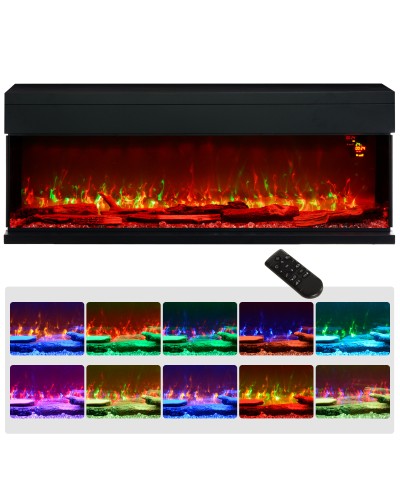  Camino Elettrico da Incasso e Parete 1800W con Fiamme Colorate LED Regolabili, Temperatura fino 40°C, Nero