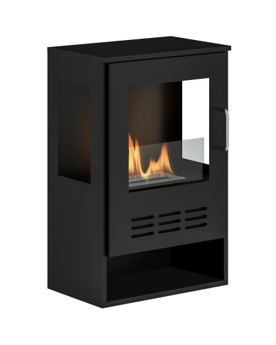 Freestanding Bio Ethanol Fireplace with 0.9L Burner and 3.3 Hour Burn Time, 44x28x68 cm, Black