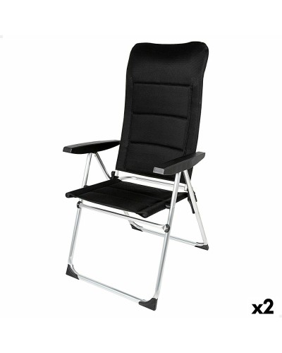 Chaise de Plage Aktive Deluxe Pliante, Noir, 2 Unités
