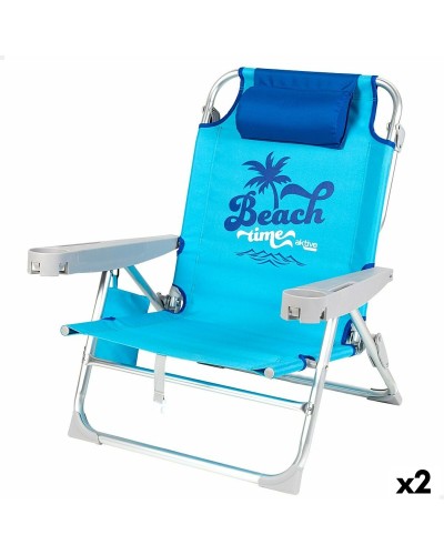 Chaise de Plage Pliante Aktive Bleu, 2 Unités, 53 x 80 x 58 cm
