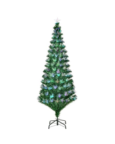 180cm Christmas Tree with 230 LED Lights & Colour Changing Fibre Optics, 230 Flame Retardant PVC Branches & Metal Base