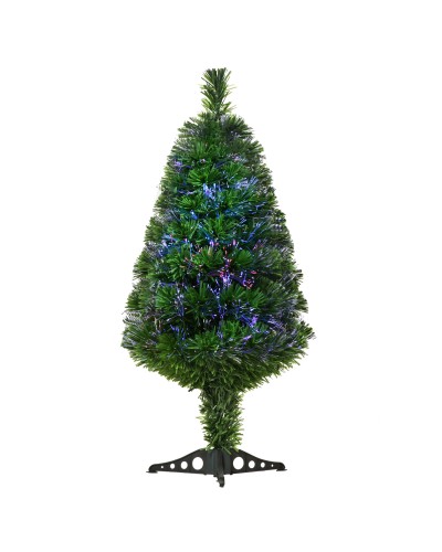  Albero di Natale a Fibre Ottiche 90cm con 90 Folti Rami in PVC, Decorazione di Natale con Luci di 4 Colori