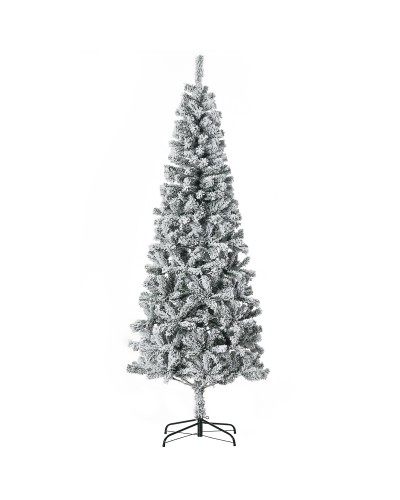 210cm Artificial Christmas Tree 631 Realistic Plastic Branches, Snow Flocked Christmas Tree with Metal Stand