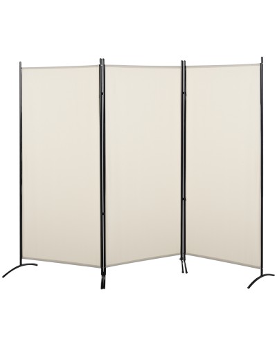 3-Panel Folding Room Divider Screen Metal Polyester Beige 253x50x182cm