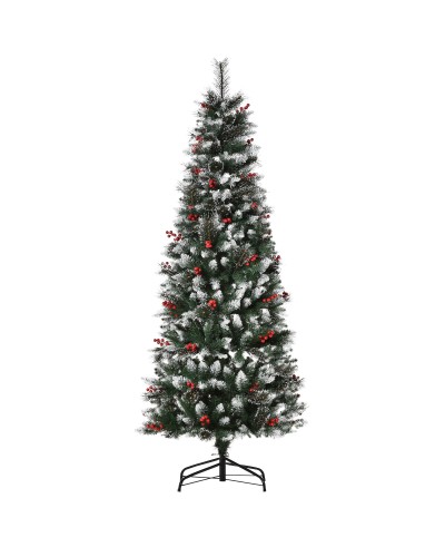 Snowy Christmas Tree with Red Berries, Detachable Foldable Base, 539 Branches, Φ70x180cm, Green