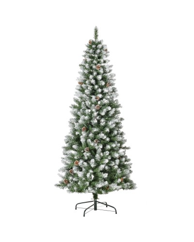  Albero di Natale Innevato da 180 cm con 630 Rami e 37 Pigne, in Plastica e Metallo, Verde e Bianco
