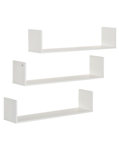  Set 3 Mensole da Parete Portaoggetti in Legno, 80x18x18 cm, Bianco