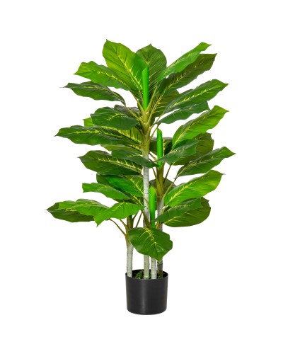  Pianta Verde Artificiale da 95 cm e 33 Foglie con Vaso Nero Ø15x13 cm, in PEVA, PE e Cemento