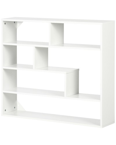  Libreria a Muro Moderna in Legno a 4 Livelli, 94x19.5x80cm, Bianco