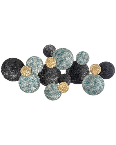  Decorazione Murale in Metallo 3D, Wall Art a Cerchi 133x66cm, Blu, Nero e Oro