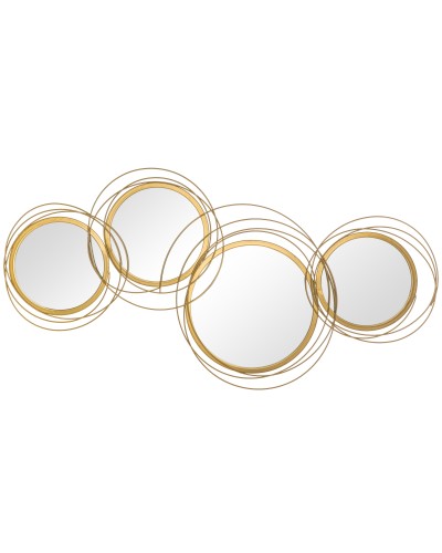  Decorazione Murale 3D in Metallo, Wall Art a Cerchi con Specchi 107x56cm, Oro