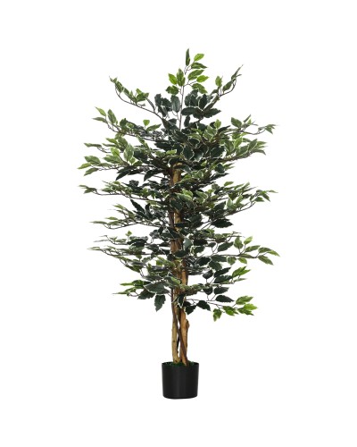  Pianta Artificiale di Fico da 130 cm a 702 Foglie e 3 Tronchi con Vaso Ø15x12.5 cm, per Interni ed Esterni