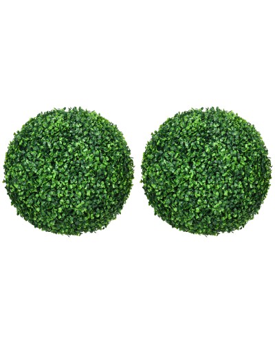  Set di 2 Piante Finte Sfera di Bosso Ø40cm, Decorazione per Interno ed Esterno, Verde