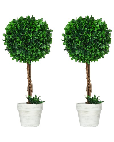  Set 2 Piante Finte Alberi di Bosso da Interno ed Esterno con Vaso, Ø28x60cm