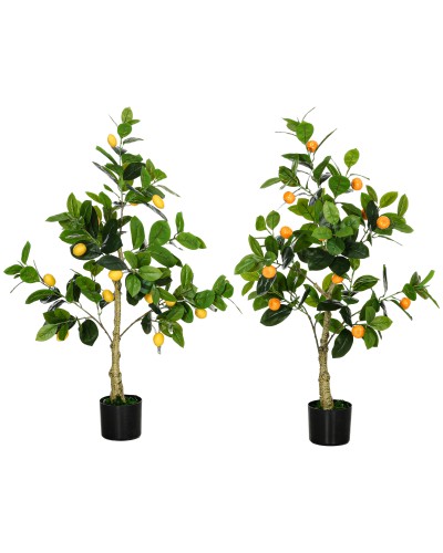  Set 2 Piante Artificiali di Limone e Arancia Alte 120cm per Interno con Vaso