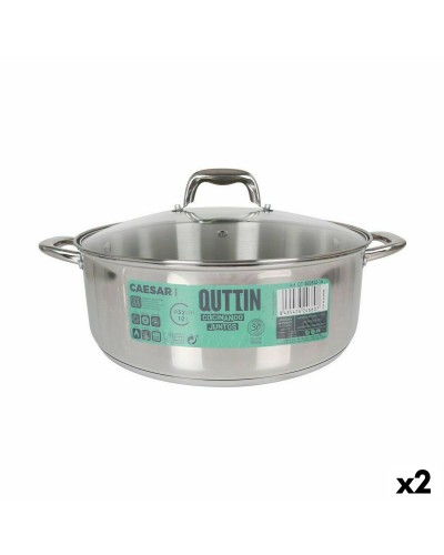 Quttin Caesar Stielkasserolle aus Edelstahl 32 cm mit Glasdeckel, 2er-Set
