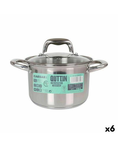 Olla Caesar Quttin de Acero con Tapa de Vidrio de 18 cm 12,5 cm, Paquete de 6

