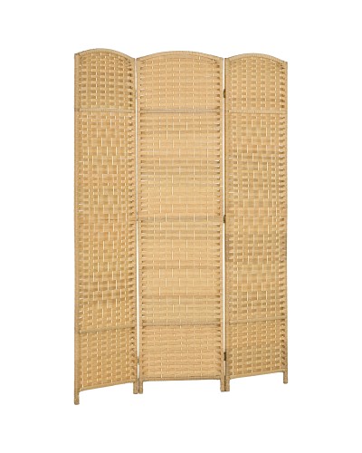  Paravento a 3 Ante Pieghevole per Interni Autoportante e Intrecciato, 135x180 cm, color Legno