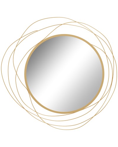 Modern Round Decorative Wall Mirror with Hooks, Glass and Metal, Ø65x1 cm, Gold