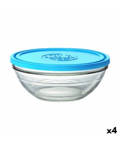 Duralex FreshBox : Boîte à Lunch Ronde Bleue 2,4 L, Lot de 4
