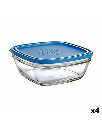 Vierkante Lunchtrommel met Deksel Duralex FreshBox Blauw 3 L 23 x 23 x 9 cm (4 Stuks)