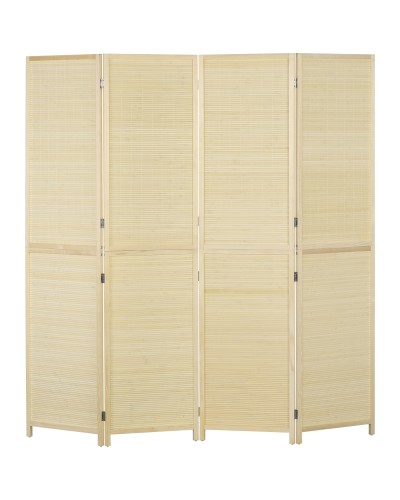 4-Panel Folding Room Divider, Rattan Bamboo Screen, 180x1.6x180 cm