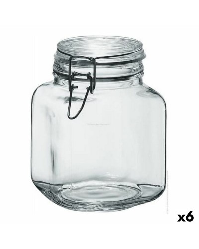 Bocaux en Verre Transparent Borgonovo 33211 avec Couvercle Hermétique (1,7 L, 12 x 12 x 17 cm, 6 Unités)
