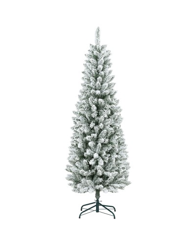 180cm Christmas Tree with 479 Snow Flocked Branches, Tall Slim Design with Foldable Base, Green