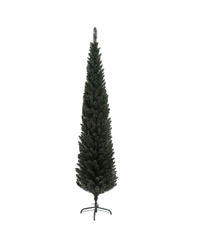  Albero di Natale Slim Alto 195 cm Salvaspazio con 390 Rami con Base in Acciaio per Interni, Verde