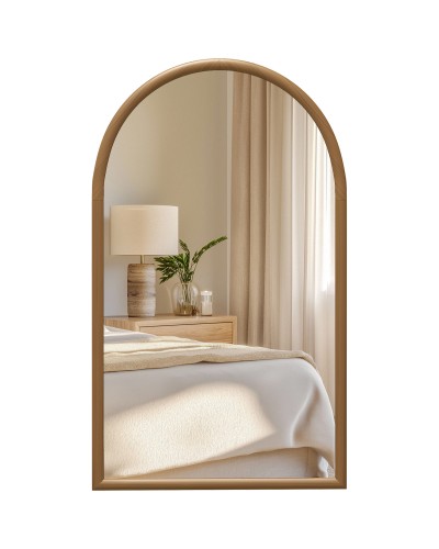 Arch Wall Mirror 110x65cm with Wooden Frame for Bedroom and Entryway, Dark Brown