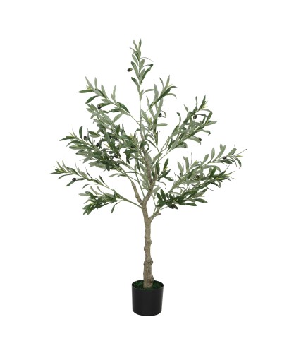 120cm Artificial Olive Tree, Fake Tree with 450 Leaves & 20 Olives, Pot Included