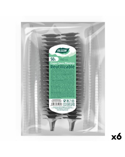 Copas de Champán Reutilizables Algon Negro, 6 Unidades de 150 ml (50 Piezas)
